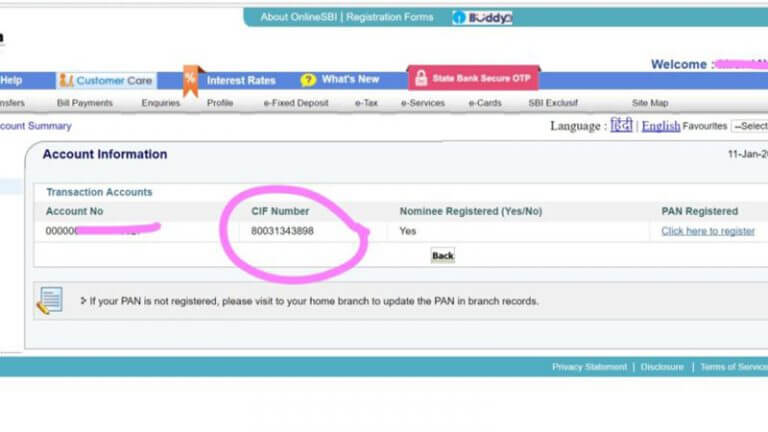 how to find cif number without passbook and net banking
