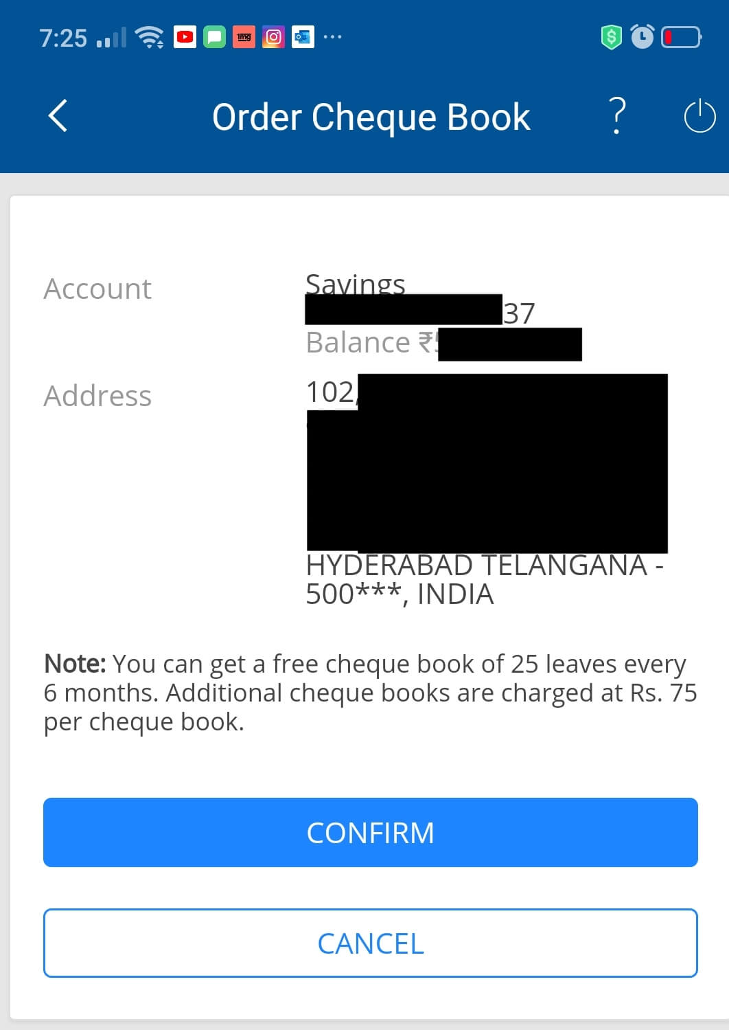 HDFC Cheque Book Request - With Smartphone App